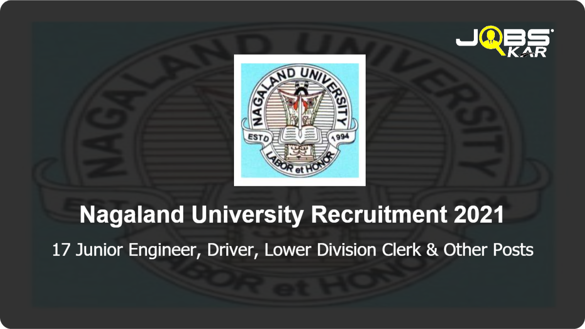 Nagaland University Recruitment 2021: Apply for 17 Junior Engineer, Driver, Lower Division Clerk, Laboratory Attendant, Security Guard, Bus/ Truck Conductor & Other Posts