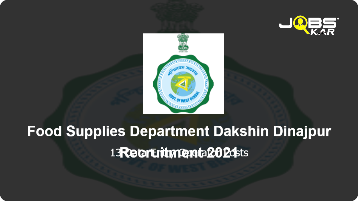Food Supplies Department Dakshin Dinajpur Recruitment 2021: Apply Online for 13 Data Entry Operator Posts