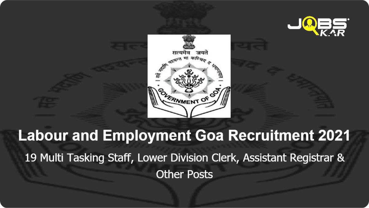 Labour and Employment Goa Recruitment 2021: Apply for 19 Multi Tasking Staff, Lower Division Clerk, Assistant Registrar, Junior Stenographer Posts