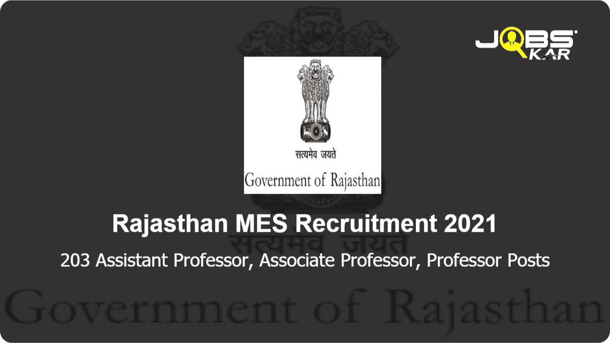 Rajasthan MES Recruitment 2021: Apply Online for 203 Assistant Professor, Associate Professor, Professor Posts