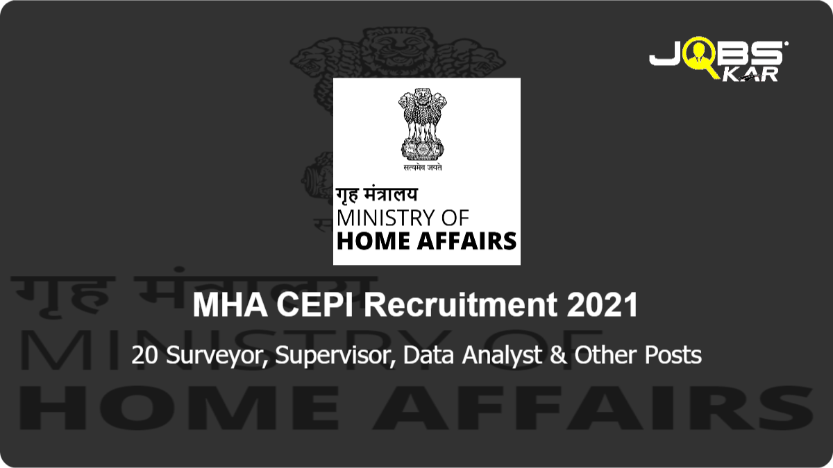 MHA CEPI Recruitment 2021: Apply Online for 20 Surveyor, Supervisor, Data Analyst, Consultant, Chief Supervisor Posts
