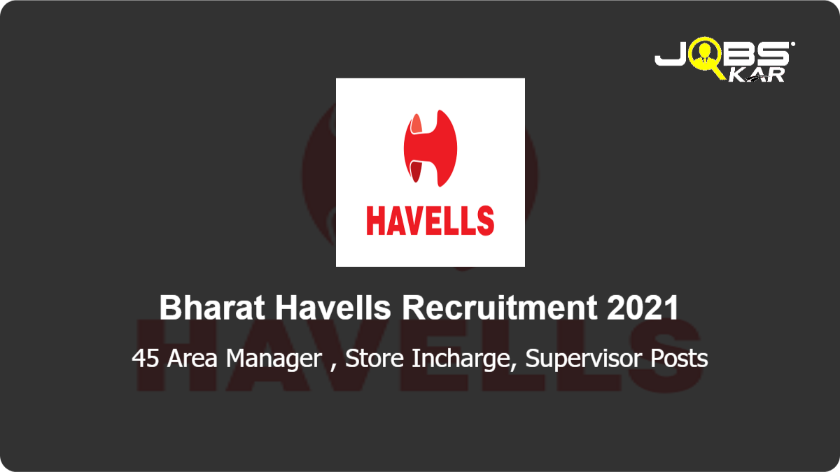Bharat Havells Recruitment 2021: Walk in for 45 Area Manager, Store Incharge, Supervisor Posts