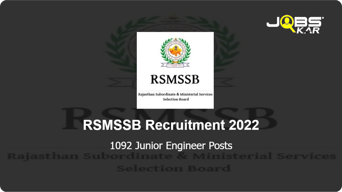 RSMSSB Recruitment 2022: Apply Online for 1092 Junior Engineer Posts