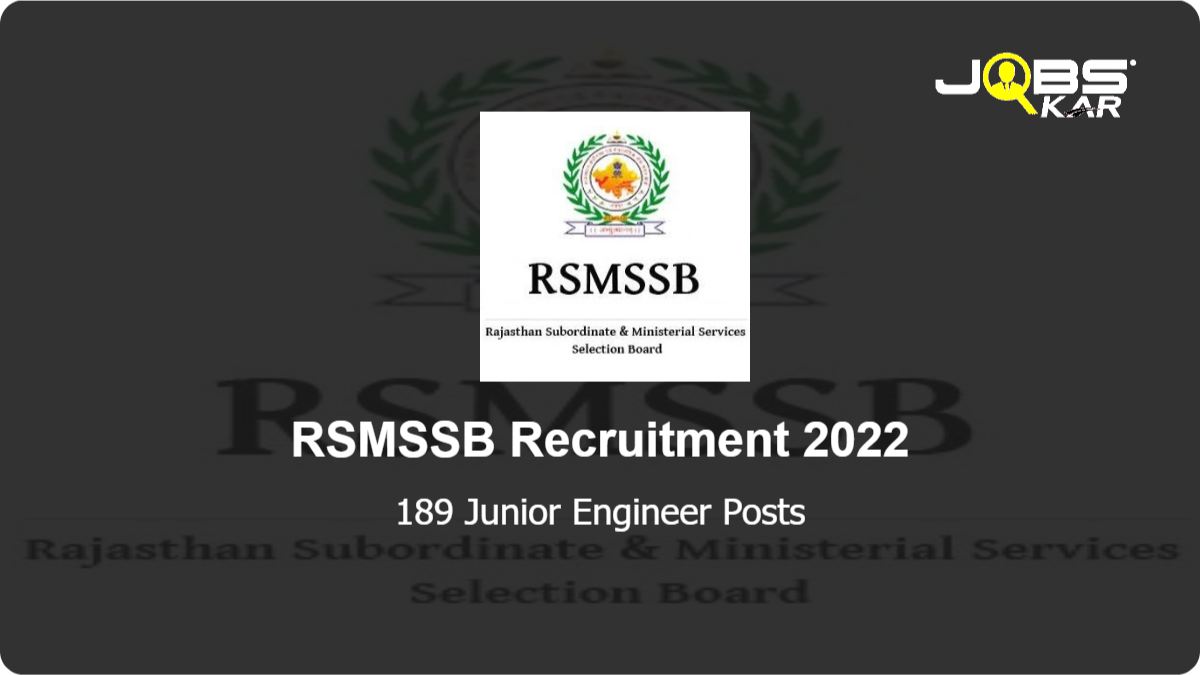 RSMSSB Recruitment 2022: Apply Online for 189 Junior Engineer Posts