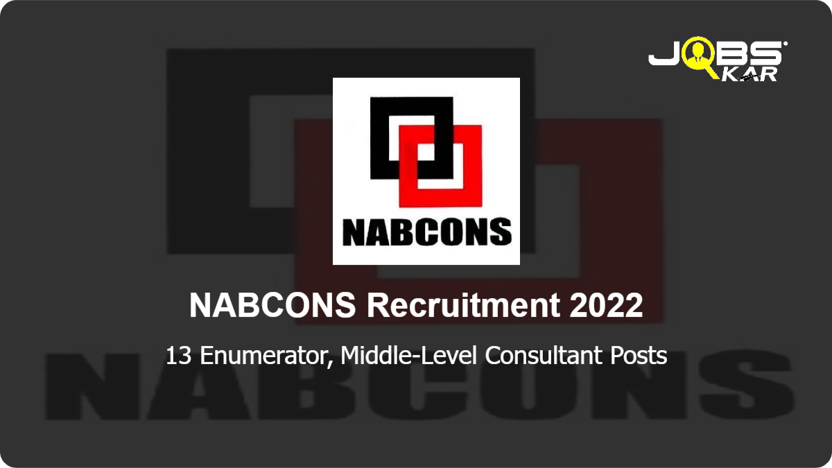 NABCONS Recruitment 2022: Apply Online for 13 Enumerator, Middle-Level Consultant Posts