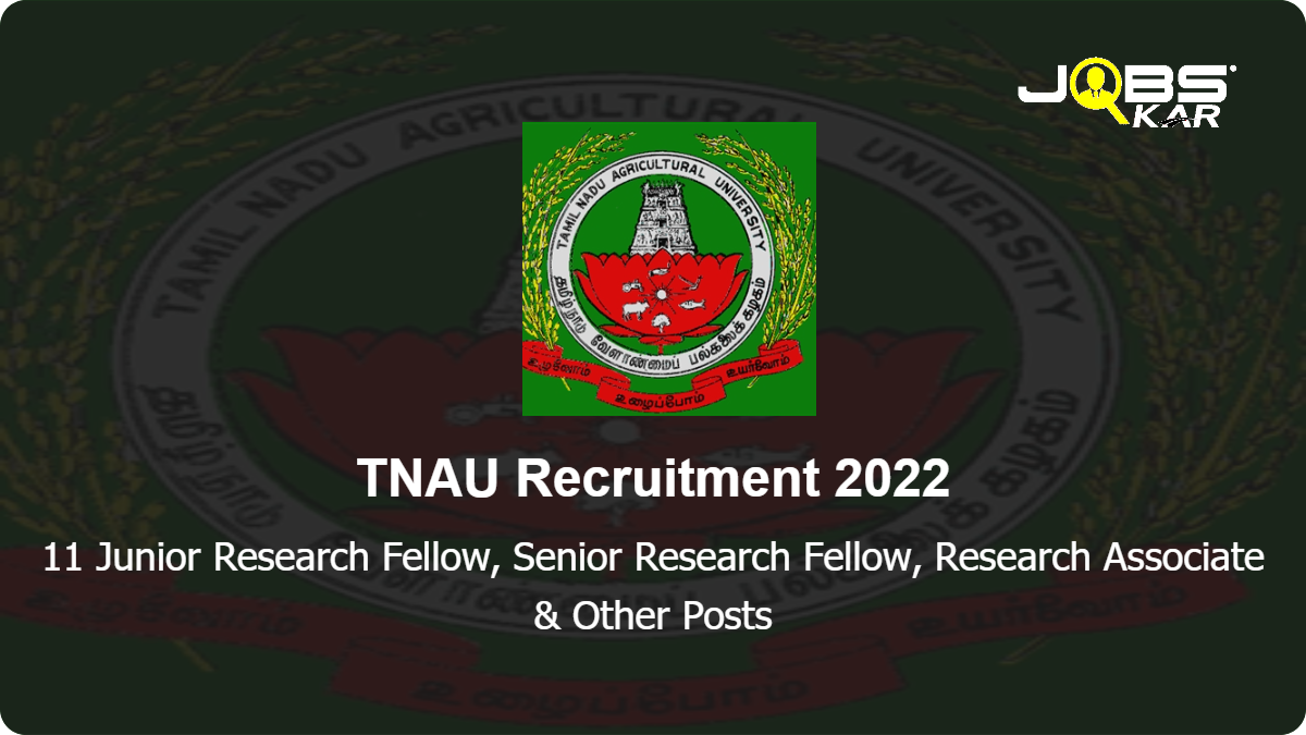TNAU Recruitment 2022: Walk in for 11 Junior Research Fellow, Senior Research Fellow, Research Associate & Other Posts