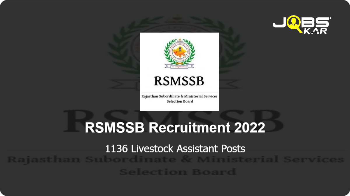 RSMSSB Recruitment 2022: Apply Online for 1136 Livestock Assistant Posts