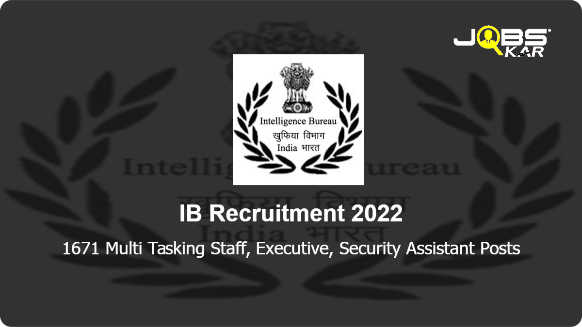 IB Recruitment 2022: Apply Online for 1671 Multi Tasking Staff, Executive, Security Assistant Posts