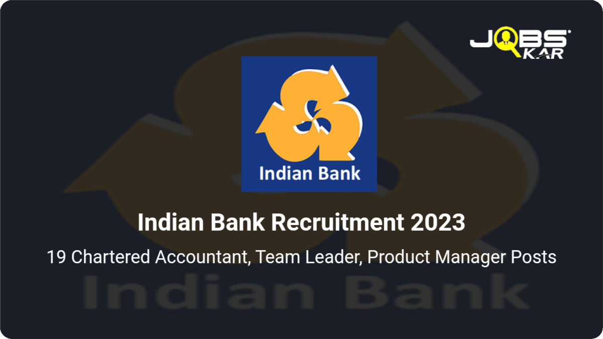 Indian Bank  Recruitment 2023: Apply for 19 Chartered Accountant, Team Leader, Product Manager Posts