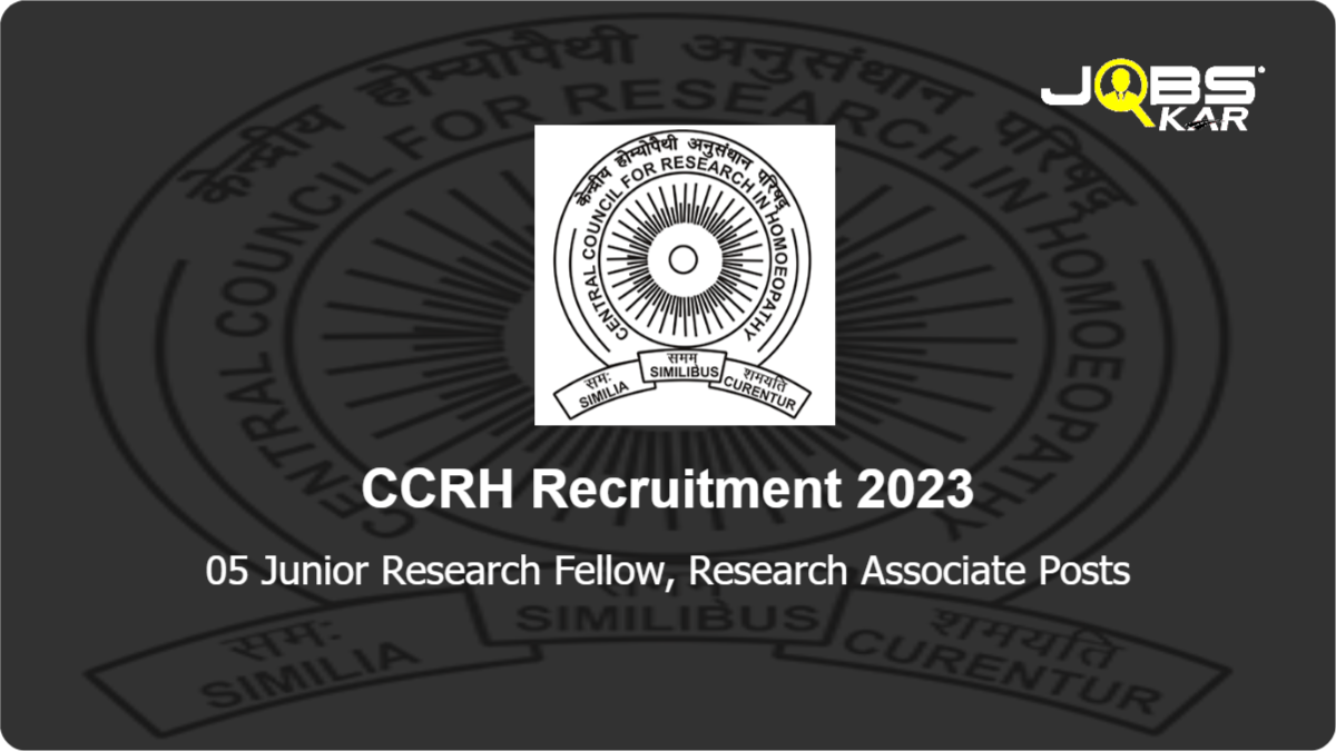 CCRH Recruitment 2023: Walk in for 05 Junior Research Fellow, Research Associate Posts